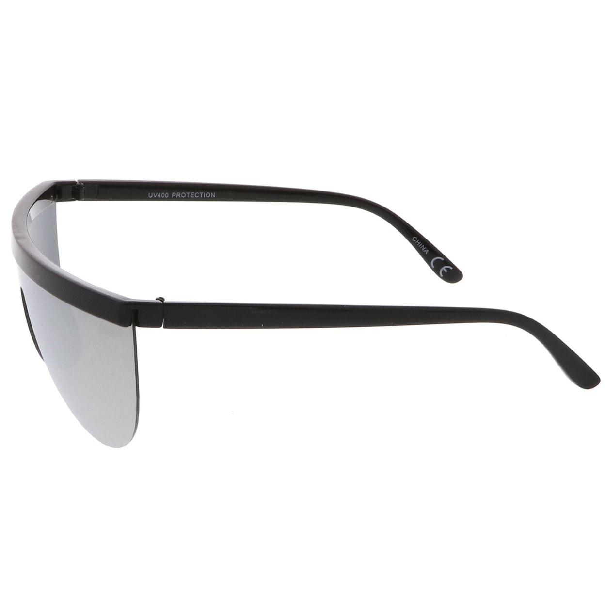 Futuristic Semi-Rimless Flat Top Colored Mirror Mono Lens Shield Sunglasses 65mm - Black / Gold Mirror