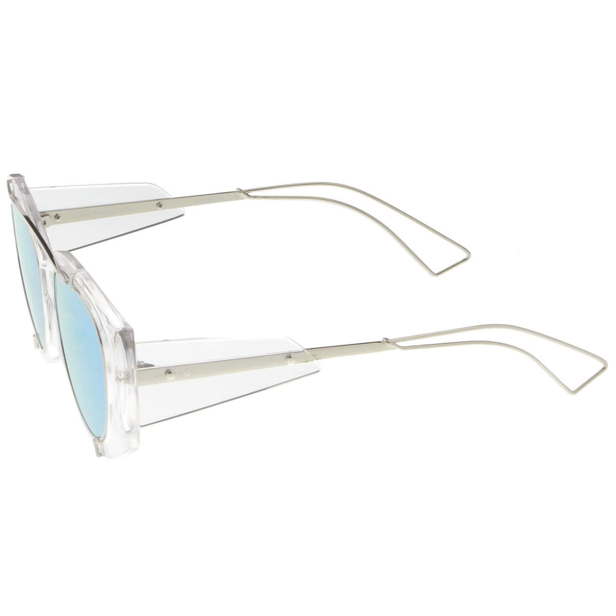 Futuristic Translucent Wire Metal Arms Crossbar Mirrored Flat Lens Oversize Sunglasses 53mm - Clear Gold / Red Mirror