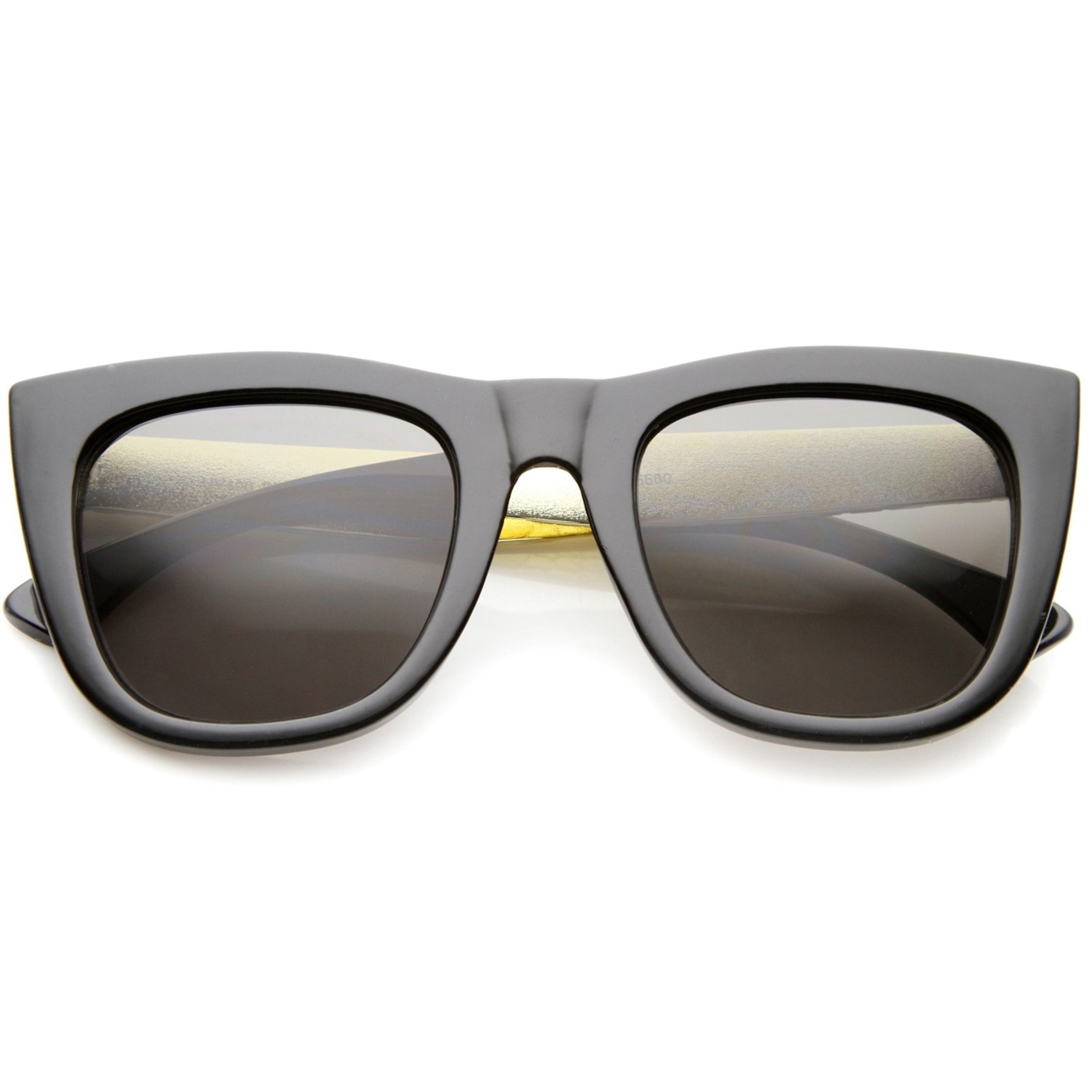High Fashion Alligator Metal Temple Bold Rimmed Flat Top Sunglasses - Black-Gunmetal / Smoke