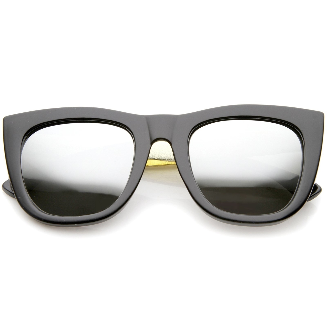 High Fashion Alligator Metal Temple Mirrored Lens Flat Top Sunglasses - Black-Gold / Magenta Mirror