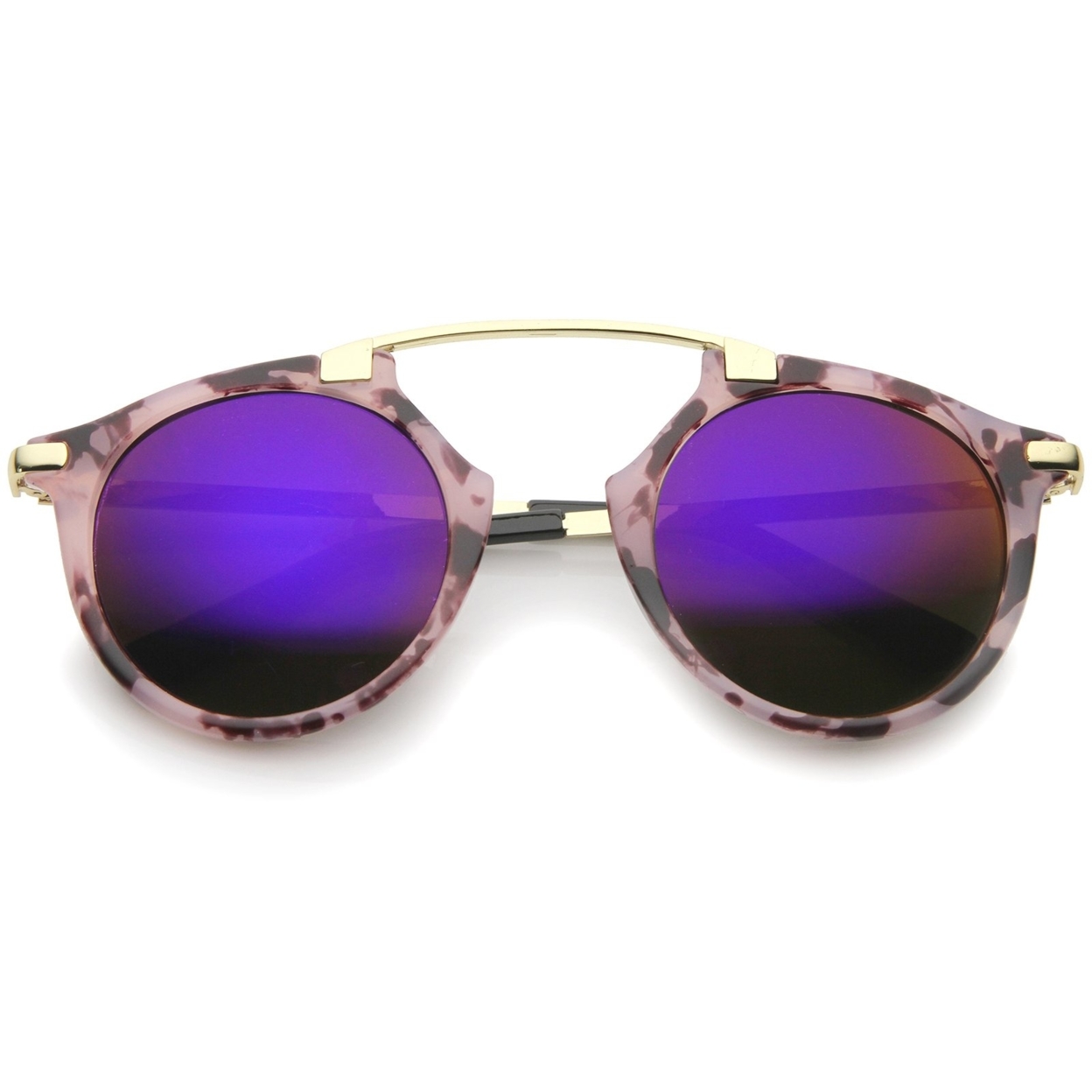 High Fashion Arched Marble Color Frame Color Mirror Pantos Aviator Sunglasses 48mm - Black-Gold / Blue Mirror