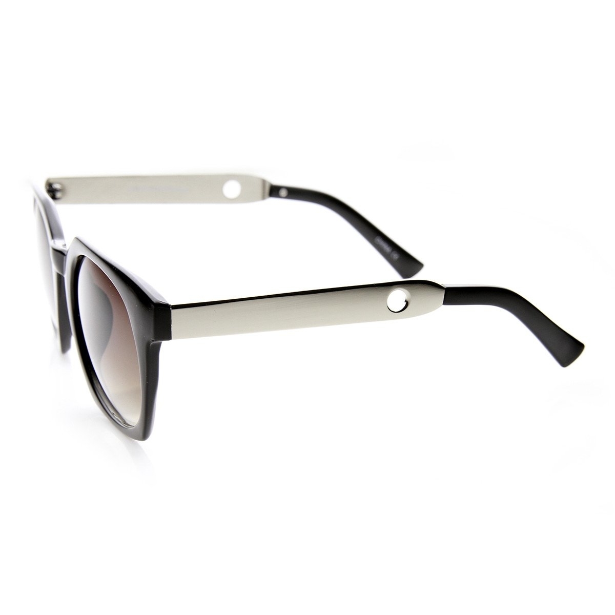 High Fashion Metal Temple Square Frame Womens Cat Eye Sunglasses - Black-Silver Lavender