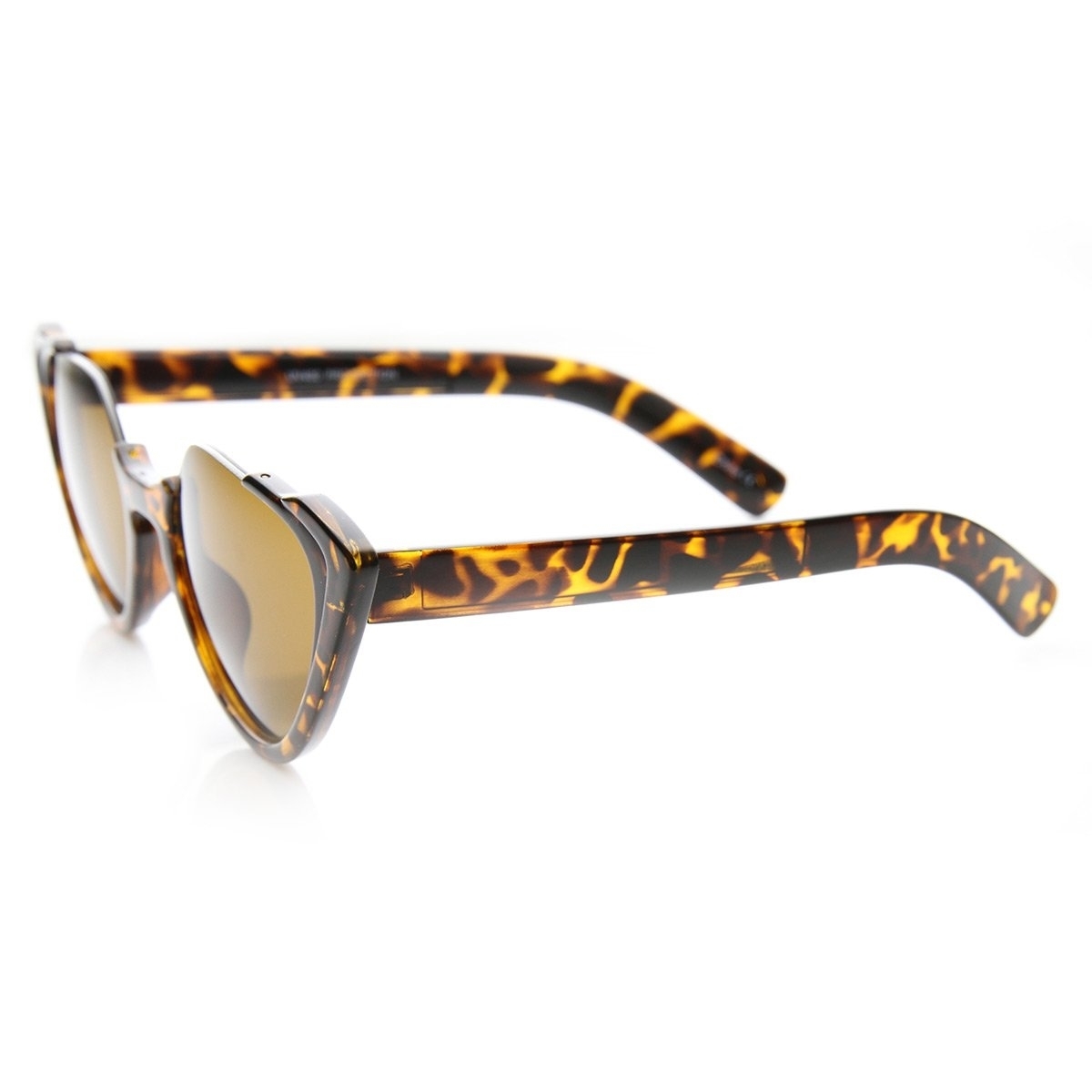 High Fashion Open Top Semi-Rimless Womens Cat Eye Sunglasses - Matte-Black Green