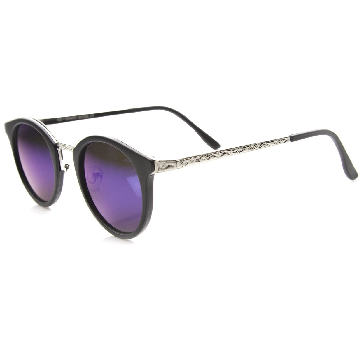 Horn Rimmed Sunglasses With UV400 Protected Mirrored Lens - Matte Black-Silver / Ice