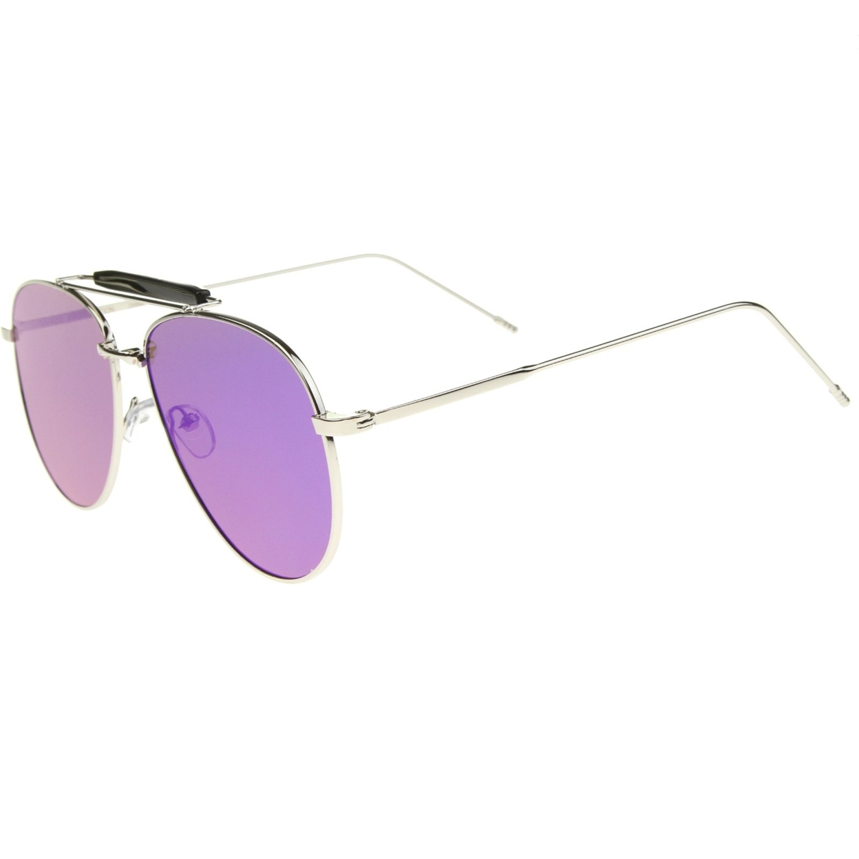 Large Classic Teardrop Crossbar Mirrored Flat Lens Aviator Sunglasses 56mm - Silver-Black / Green Mirror