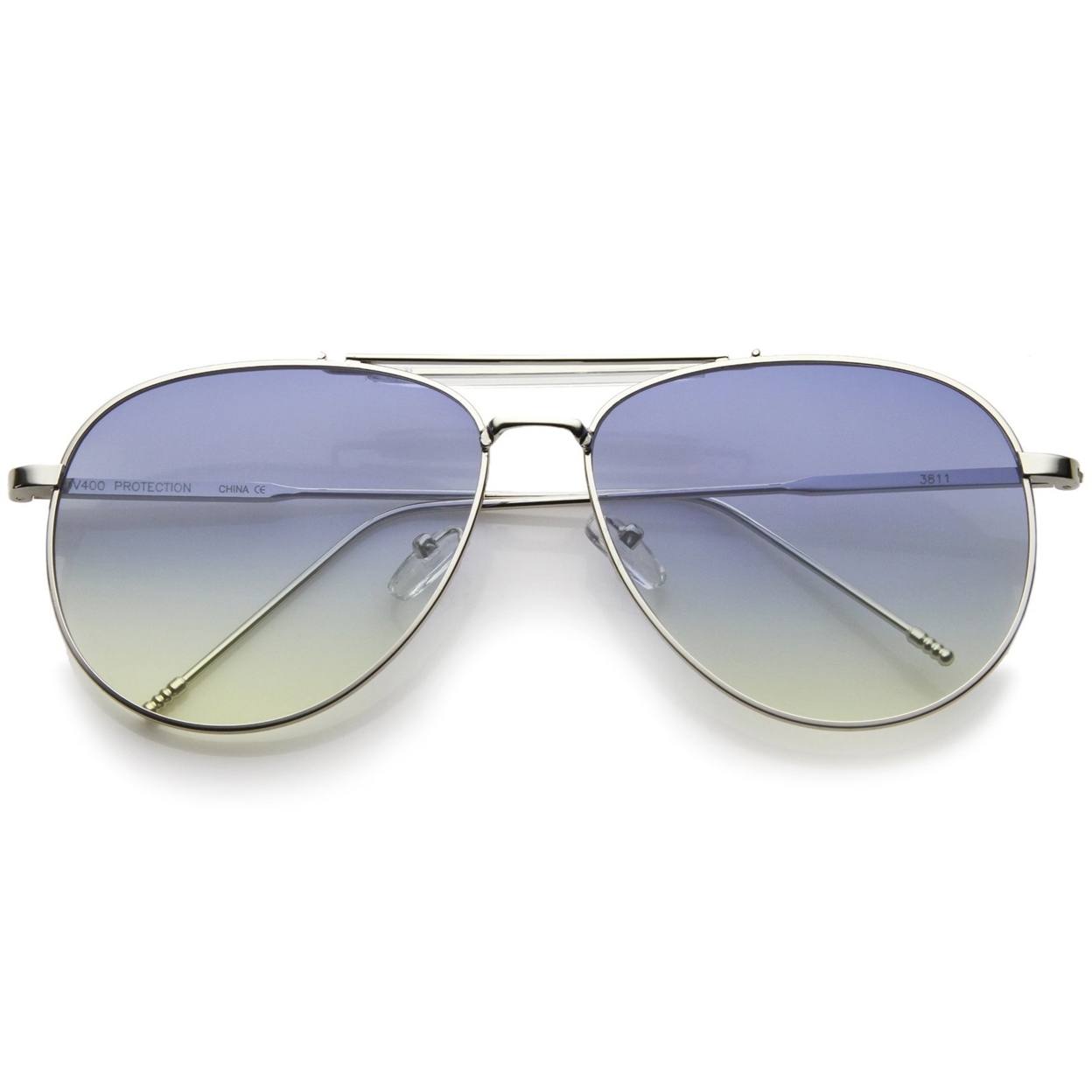 Large Classic Teardrop Crossbar Oceanic Flat Lens Aviator Sunglasses 56mm - Silver-Clear / Purple-Pink