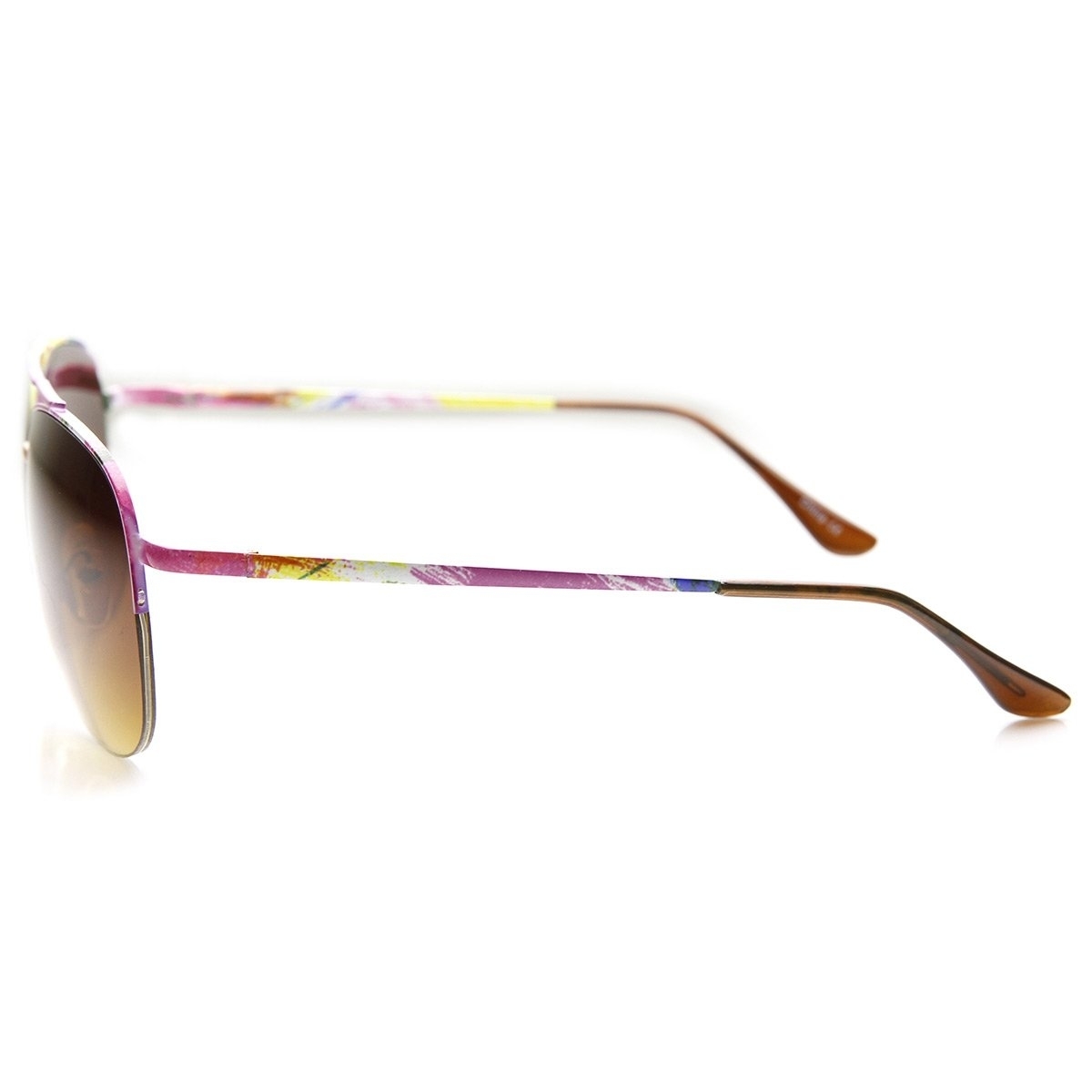 Large Colorful Floral Print Semi-Rimless Metal Aviator Sunglasses - Floral Amber