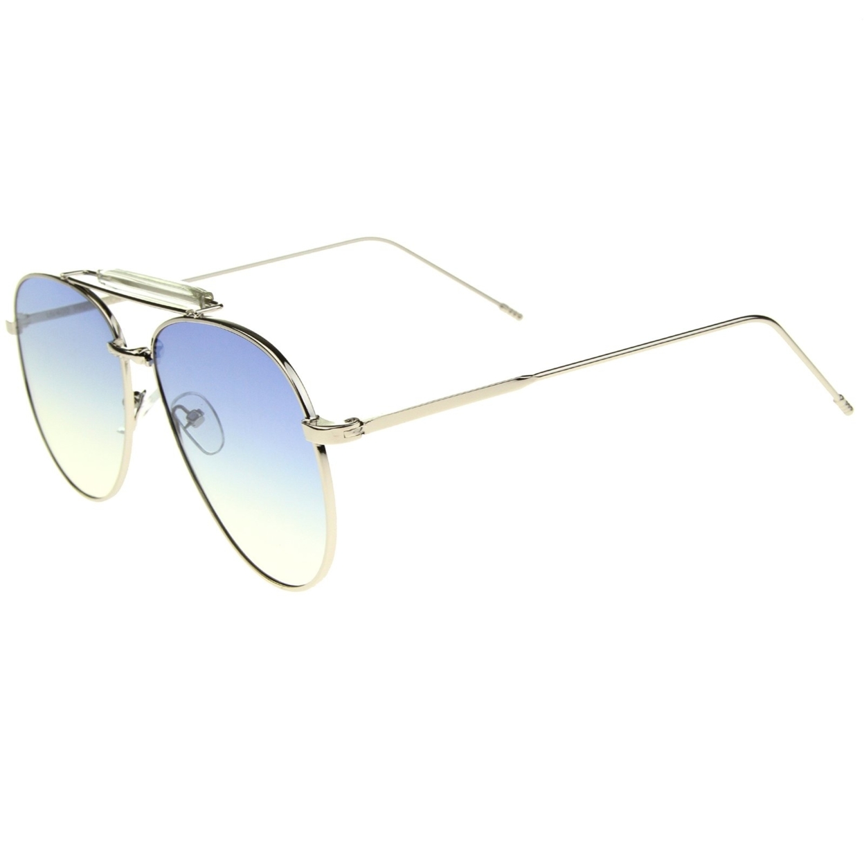 Large Classic Teardrop Crossbar Oceanic Flat Lens Aviator Sunglasses 56mm - Gunmetal-Black / Smoke-Green