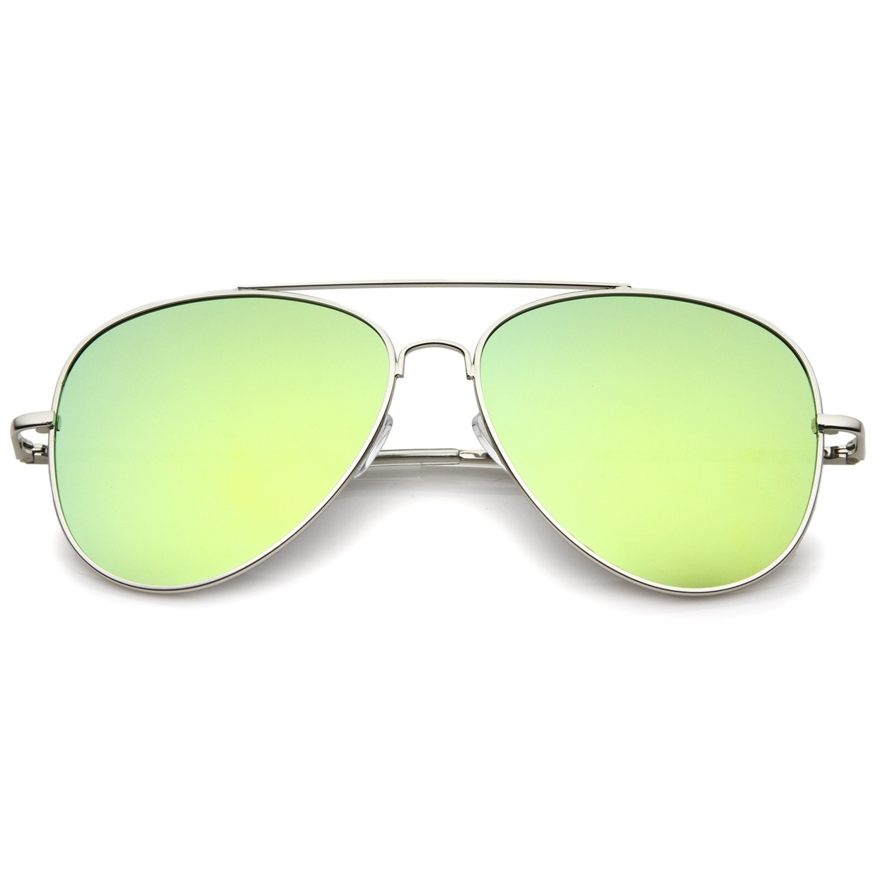 Large Full Metal Color Mirror Teardrop Flat Lens Aviator Sunglasses 60mm - Silver / Yellow Mirror