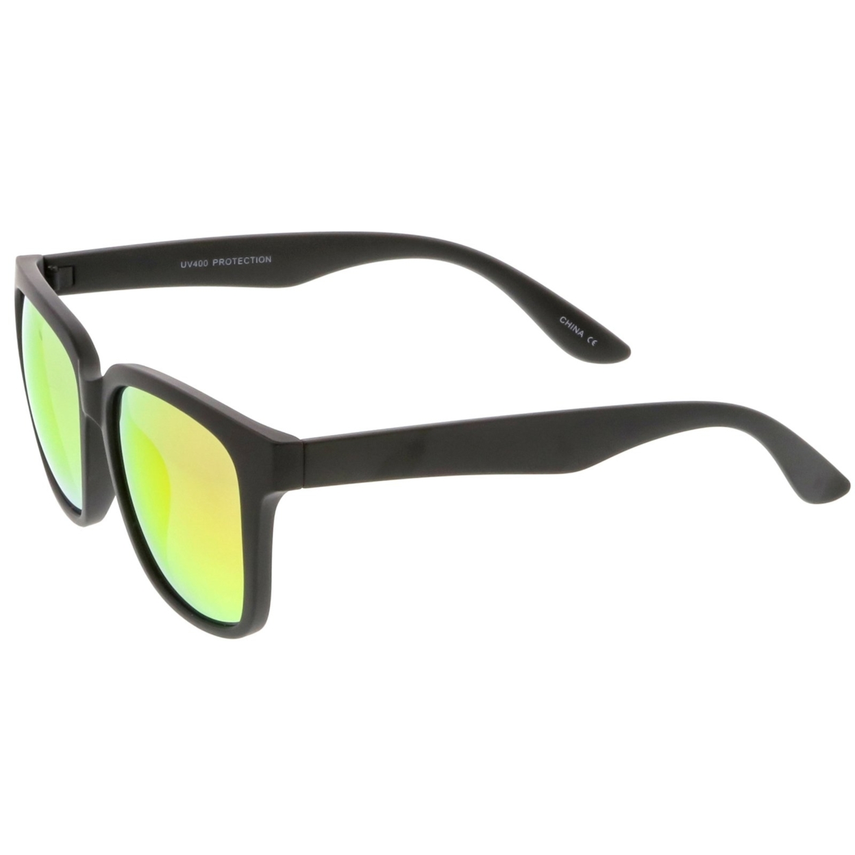 Large Horn Rimmed Sunglasses With Wide Arms Mirrored Square Lens 57mm - Shiny Black / Green Mirror