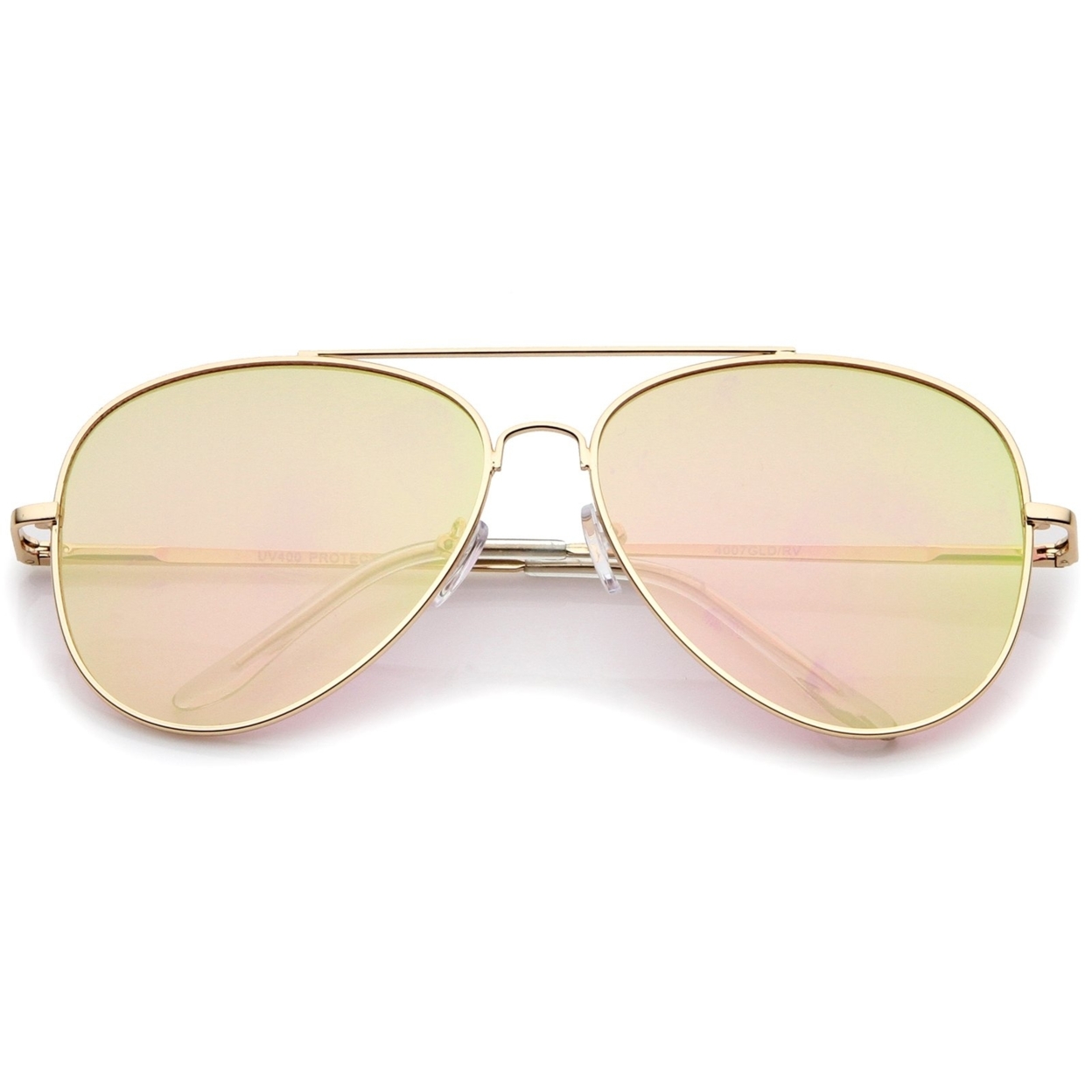 Large Metal Frame Colored Mirror Flat Lens Aviator Sunglasses 60mm - Gold / Orange Mirror