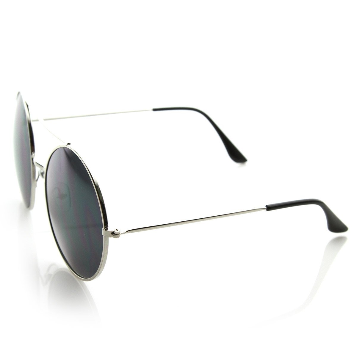 Large Round Metal Circle Frame Sunglasses W/ Cross Bar - Silver