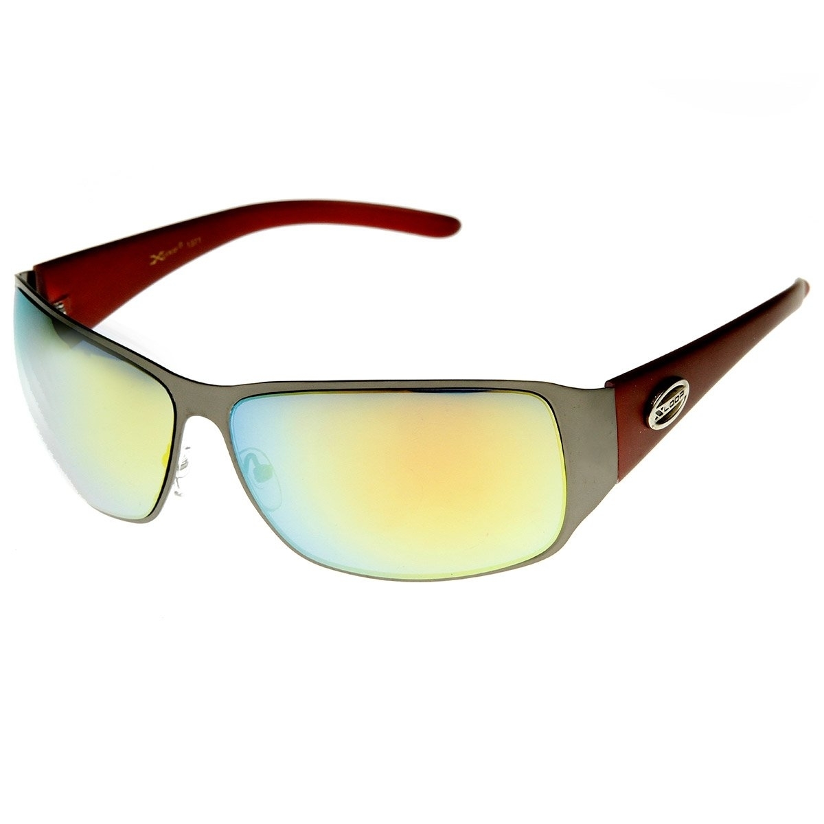 Large Square Metal Frame X-Loop Brand Sports Sunglasses - Gunmetal-Orange Bronze