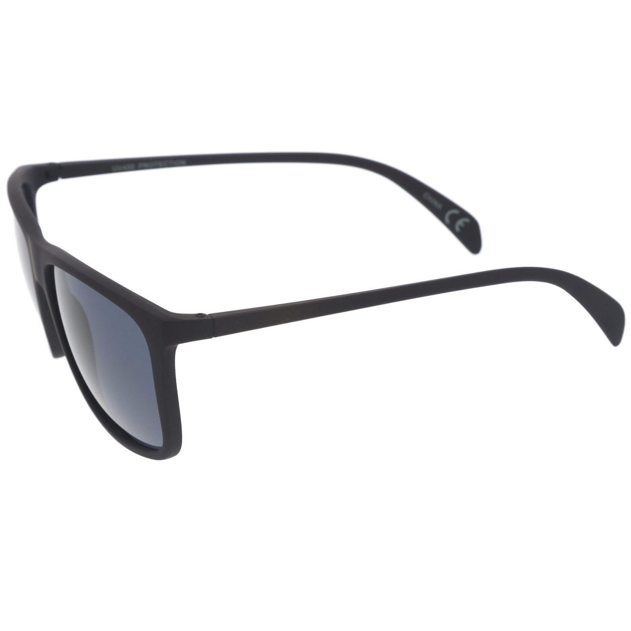 Lifestyle Rubberized Matte Finish Slim Temple Flat Top Square Sunglasses 56mm - Rubberized Black / Smoke