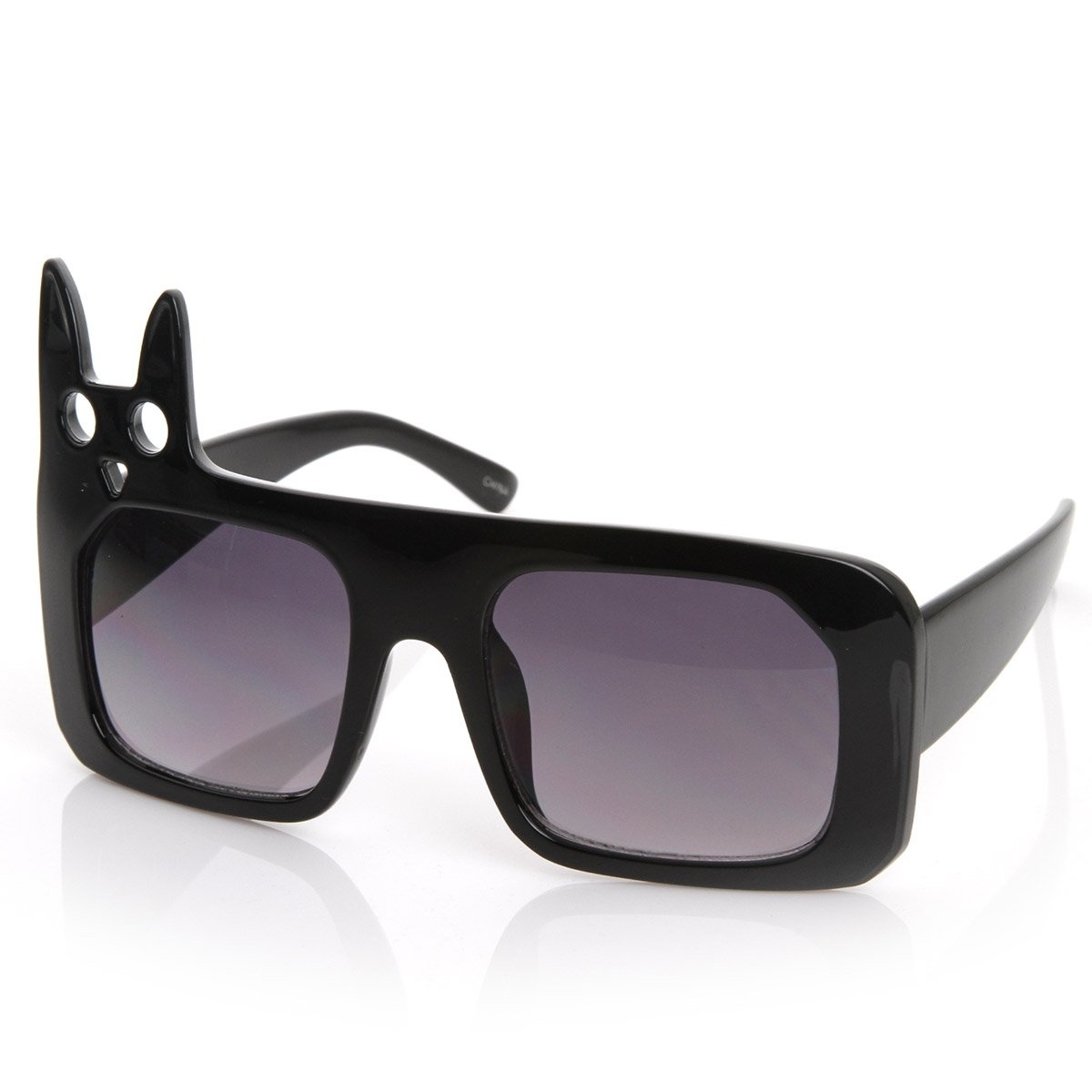 Luxe Inspired Fashion Kitty Cat Head Large Square Oversized Sunglasses - Black