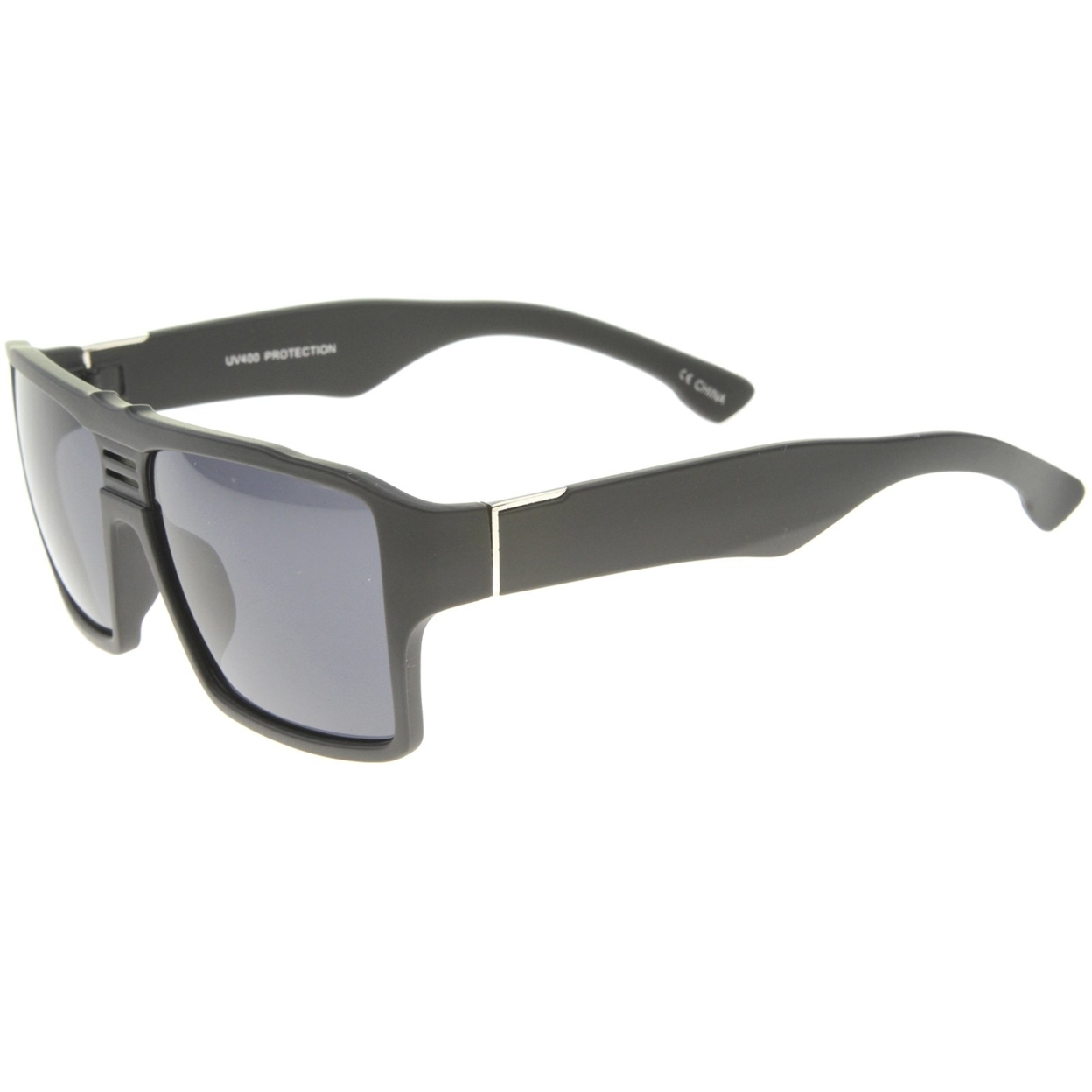 Men's Modern Casual Flat Top Wide Temple Rectangle Aviator Sunglasses 57mm - Shiny Black / Smoke
