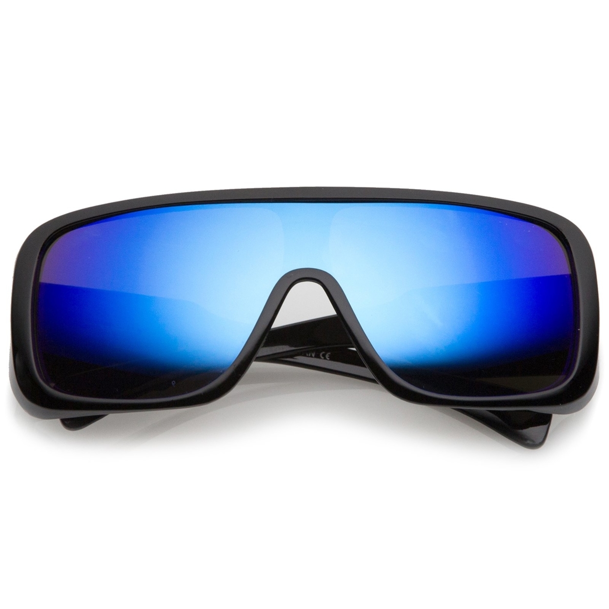 Men's Oversize Goggle Colored Mirror Mono Lens Shield Sunglasses 60mm - Black / Orange-Yellow Mirror