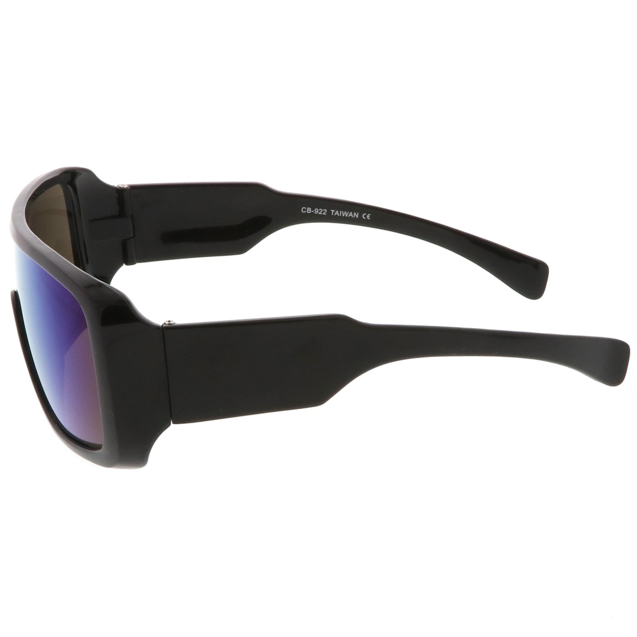 Men's Oversize Goggle Colored Mirror Mono Lens Shield Sunglasses 60mm - Black / Green-Purple Mirror