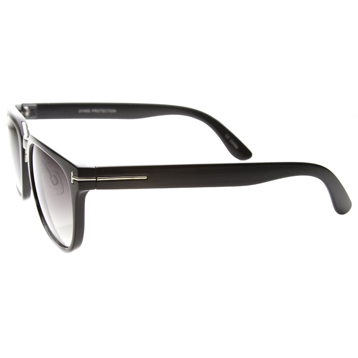Metal Bridged T-Riveted Horned Rimmed Classic Style Sunglasses - Matte-Black Green