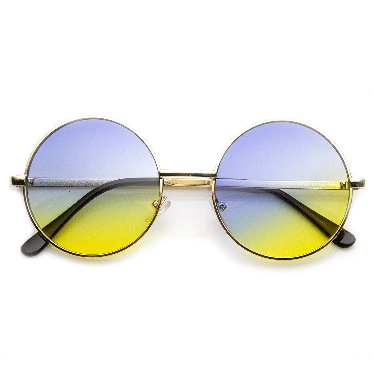 Mid Sized Metal Lennon Style Color Tinted Round Sunglasses - Gold Pink-Blue