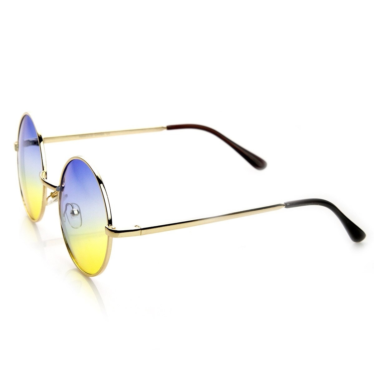 Mid Sized Metal Lennon Style Color Tinted Round Sunglasses - Gold Pink-Blue
