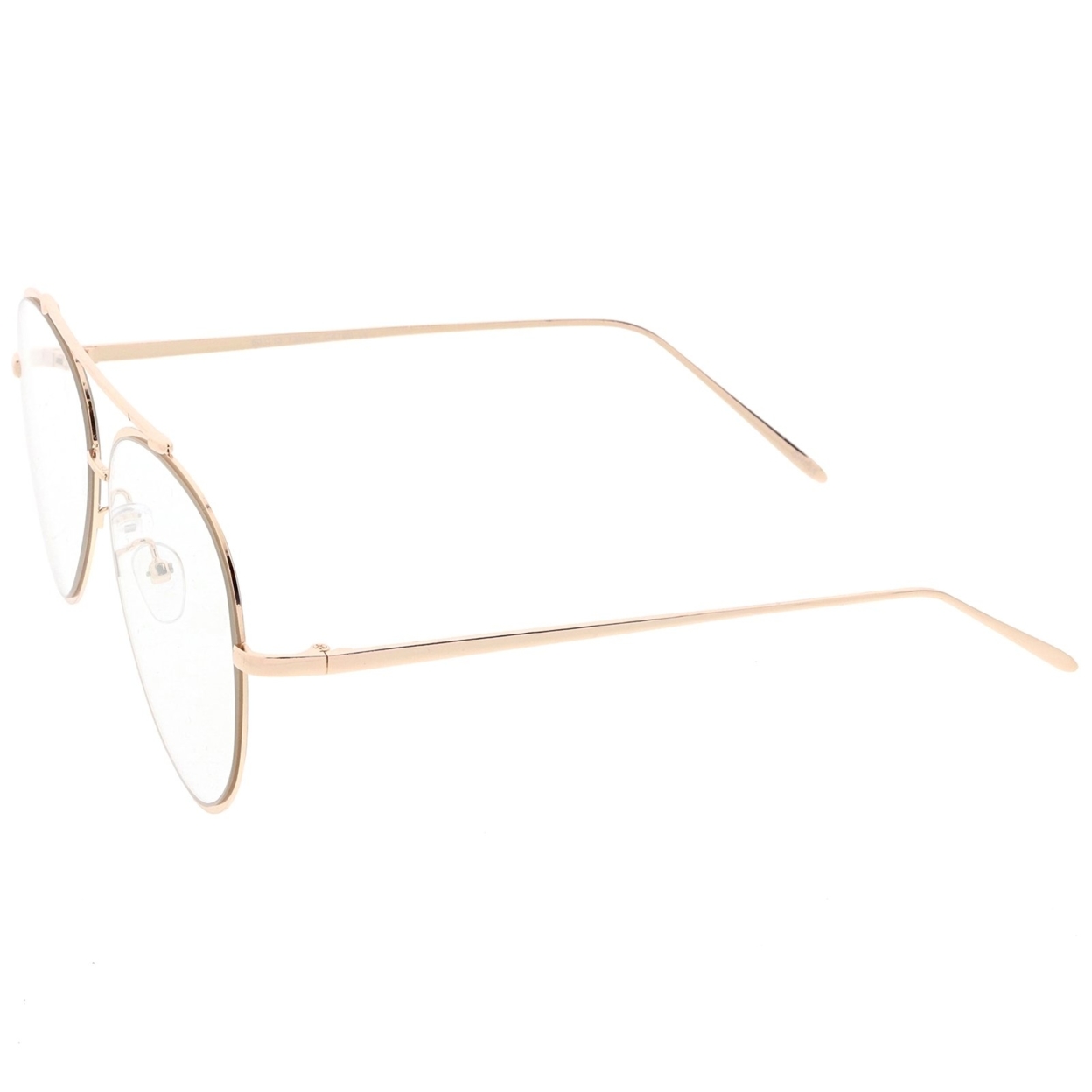 Mod Fashion Metal Aviator Eyeglasses Teardrop Rimless Clear Flat Lens 58mm - Silver / Clear