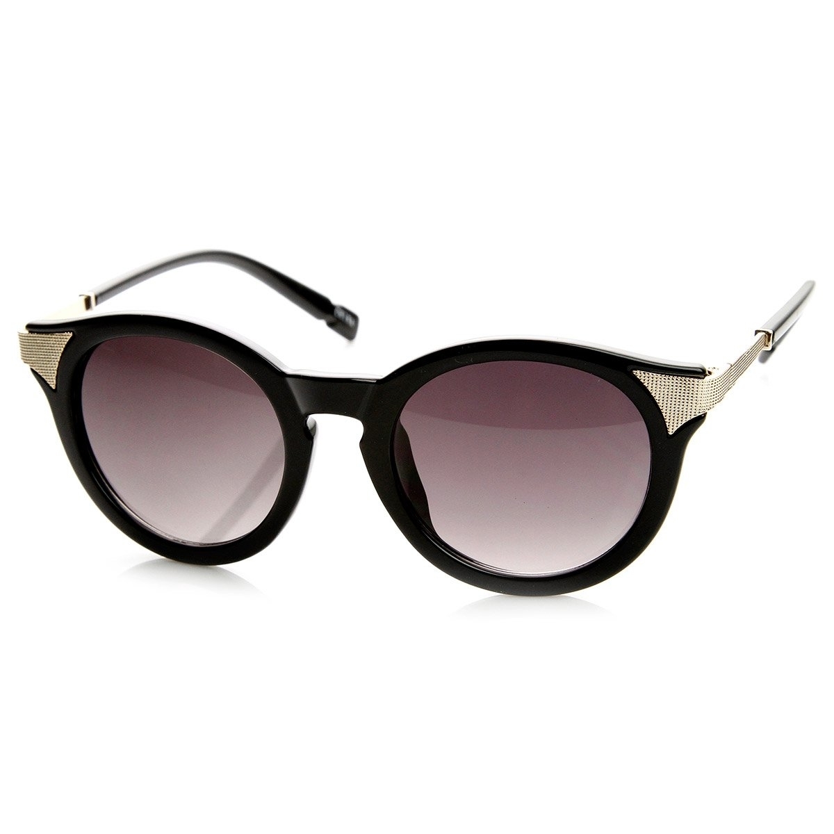 Mod Fashion Metal Temple Keyhole Round Horn Rimmed Sunglasses - Brown-Tortoise