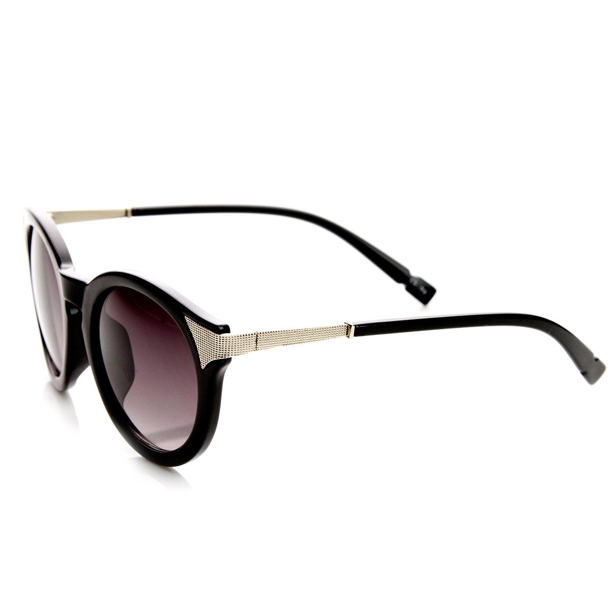 Mod Fashion Metal Temple Keyhole Round Horn Rimmed Sunglasses - Brown-Tortoise