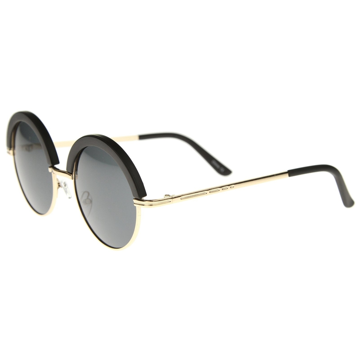 Mod Fashion Oversize Half-Frame Brow Eyelid Round Sunglasses 50mm - Matte Black-Gold / Smoke