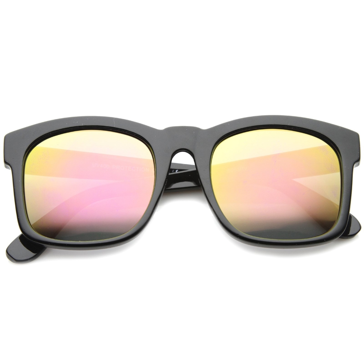 Mod Fashion Oversized Bold Frame Flash Mirror Horn Rimmed Sunglasses 61mm - Black / Ice