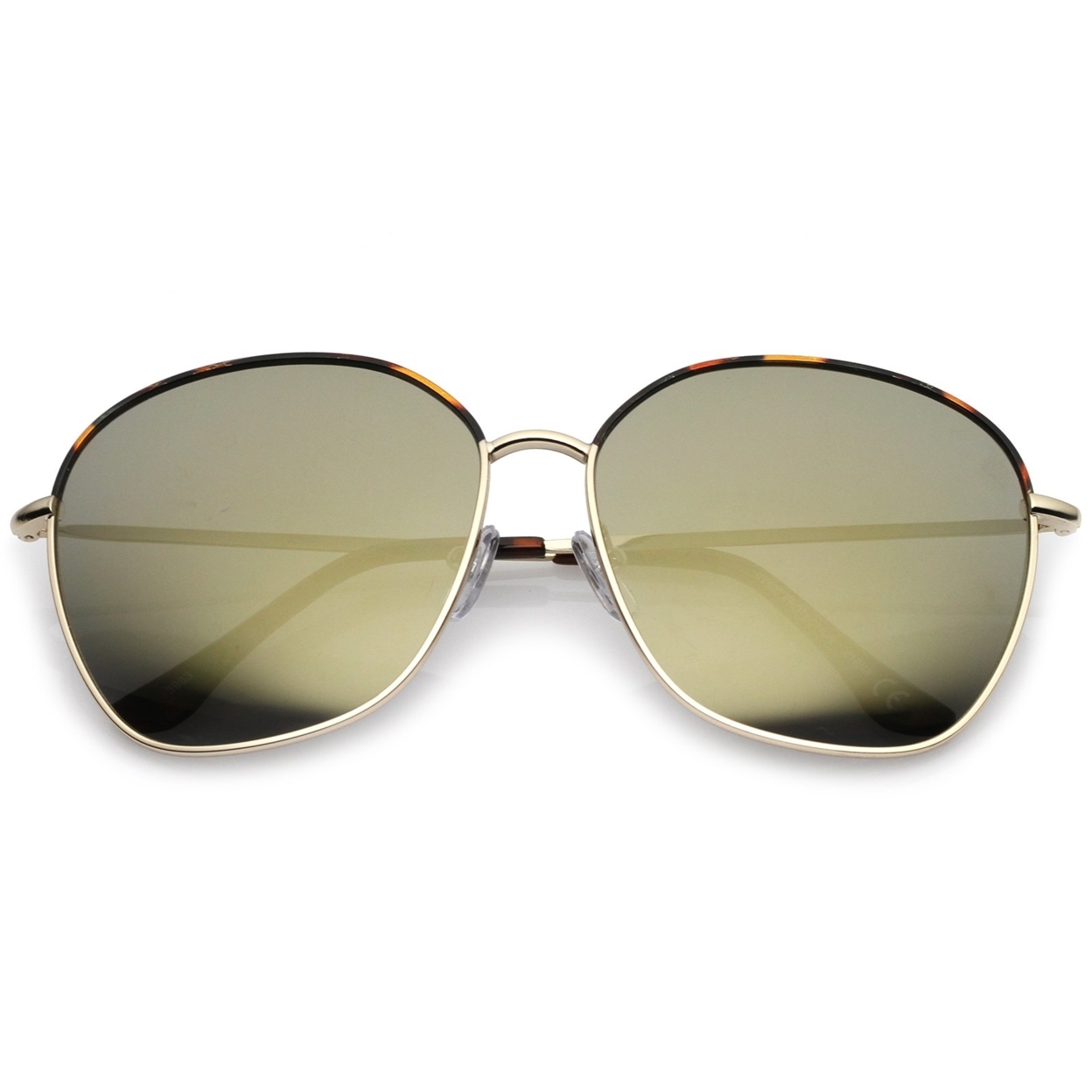 Mod Oversize Two-Toned Metal Frame Slim Temples Square Sunglasses 61mm - Tortoise-Gold / Green Mirror