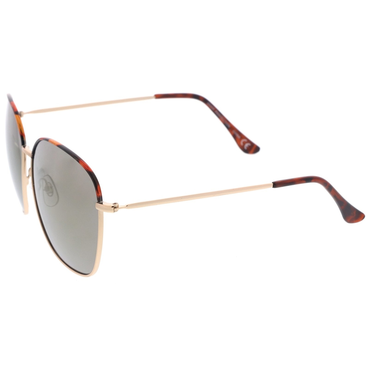 Mod Oversize Two-Toned Metal Frame Slim Temples Square Sunglasses 61mm - Tortoise-Gold / Smoke Gradient