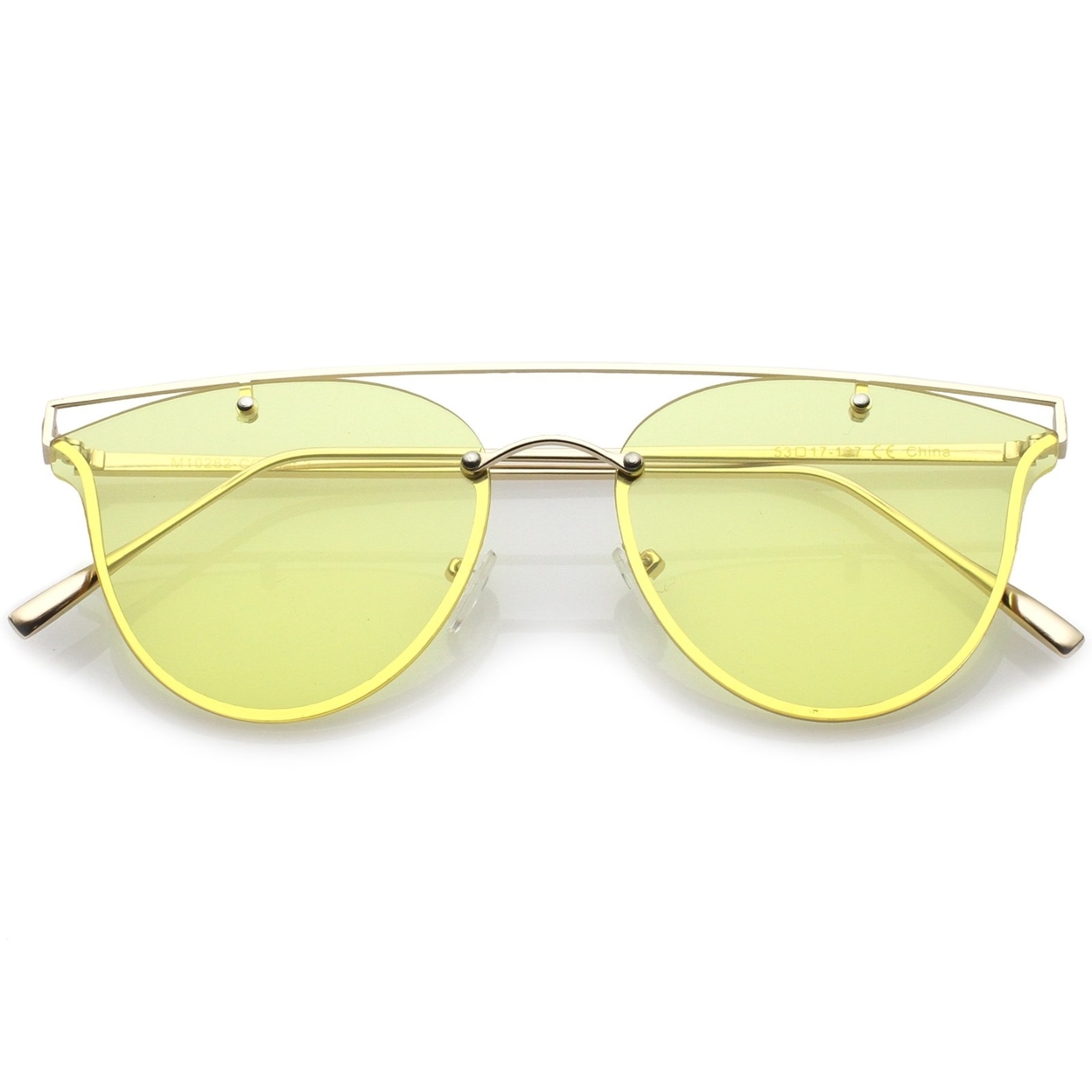 Modern Crossbar Horn Rimmed Round Flat Lens Rimless Sunglasses 52mm - Gold / Silver Mirror