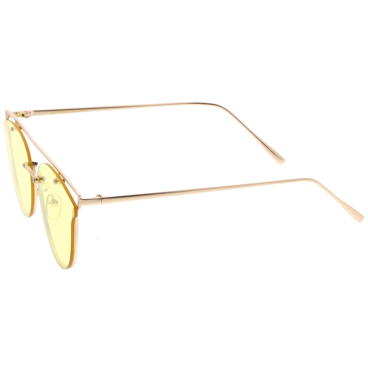 Modern Crossbar Horn Rimmed Round Flat Lens Rimless Sunglasses 52mm - Gold / Purple