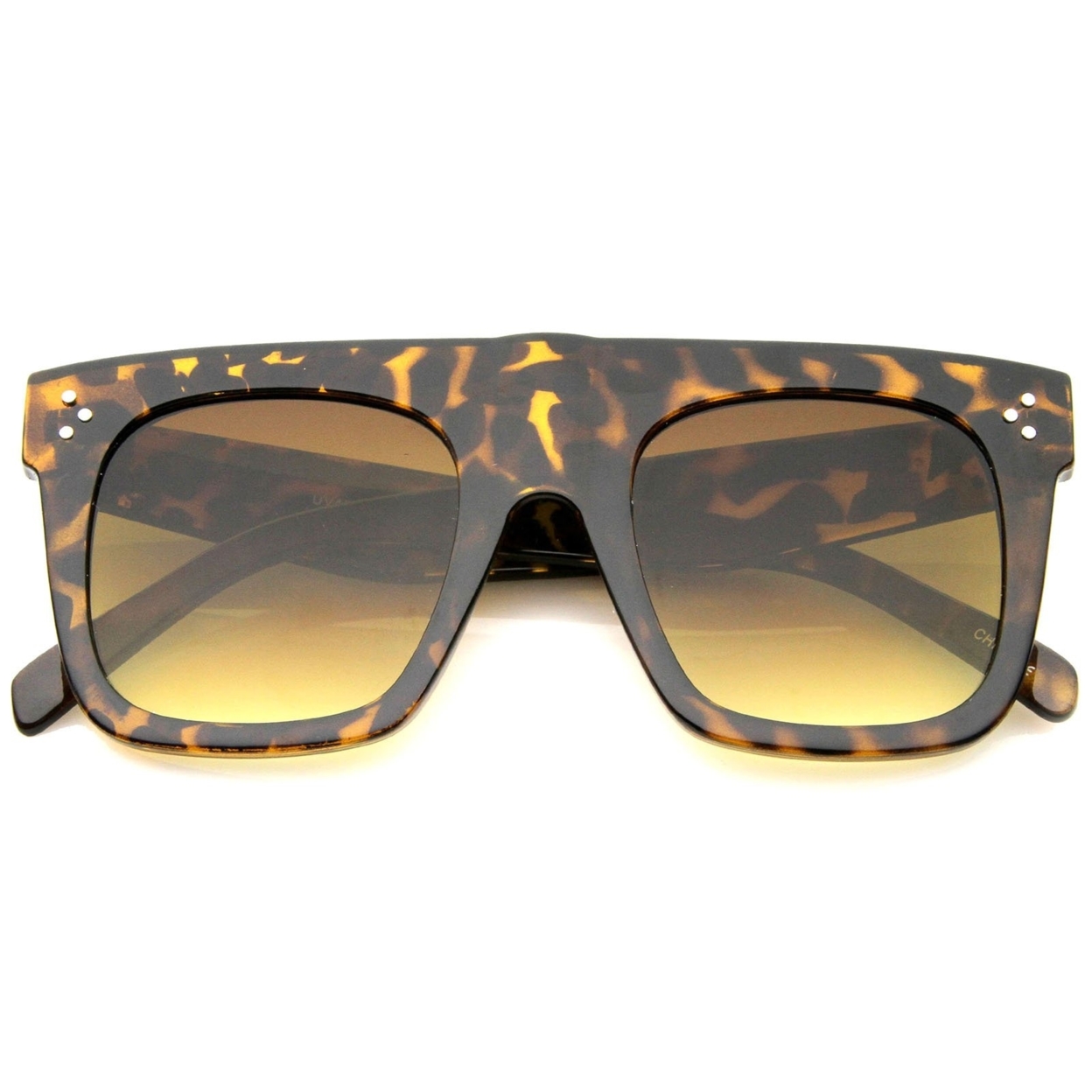 Modern Fashion Bold Flat Top Square Horn Rimmed Sunglasses 50mm - Shiny Black / Lavender