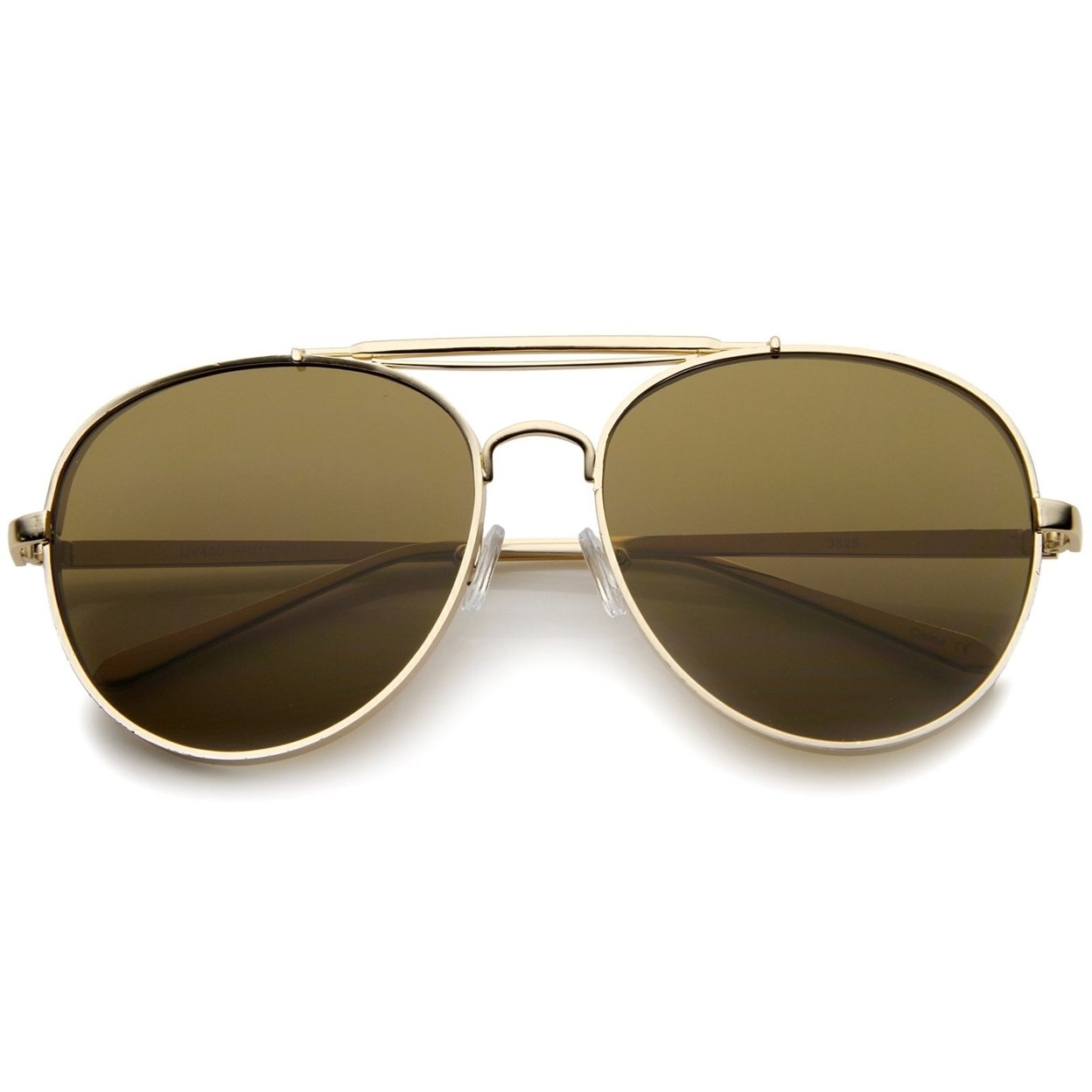 Modern Fashion Flat Lens Full Metal Side Cover Frame Double Bridged Aviator Sunglasses - Gold / Green