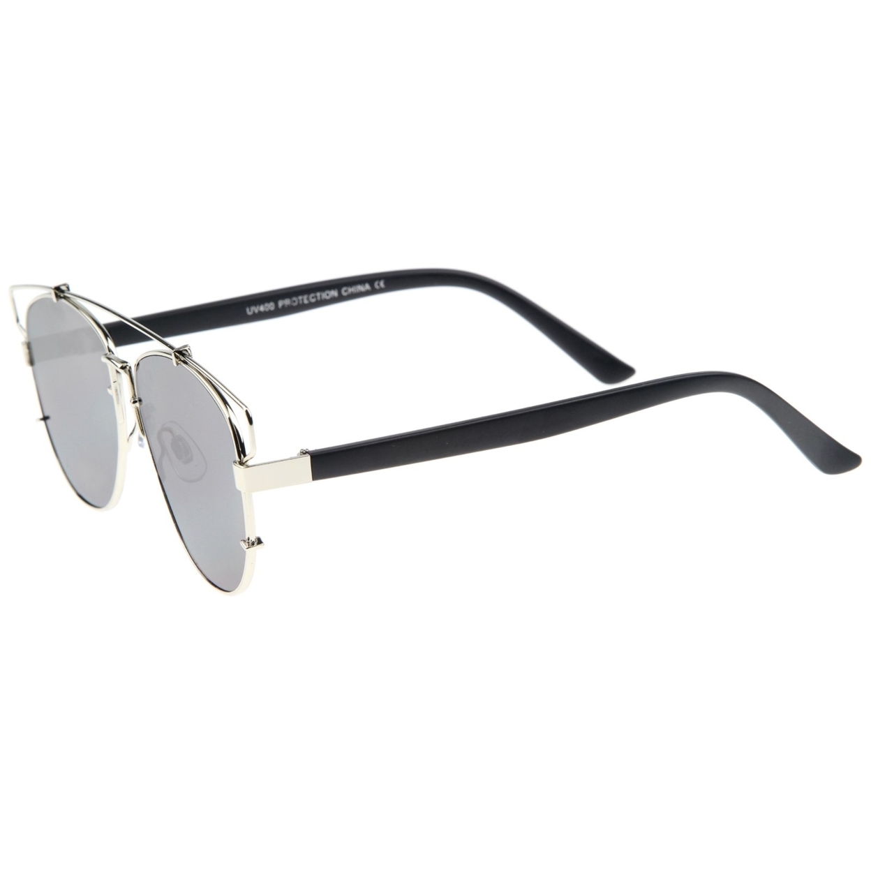 Modern Fashion Full Metal Crossbar Technologic Flat Lens Aviator Sunglasses 54mm - Gold-Black / Lavander Sunglasses