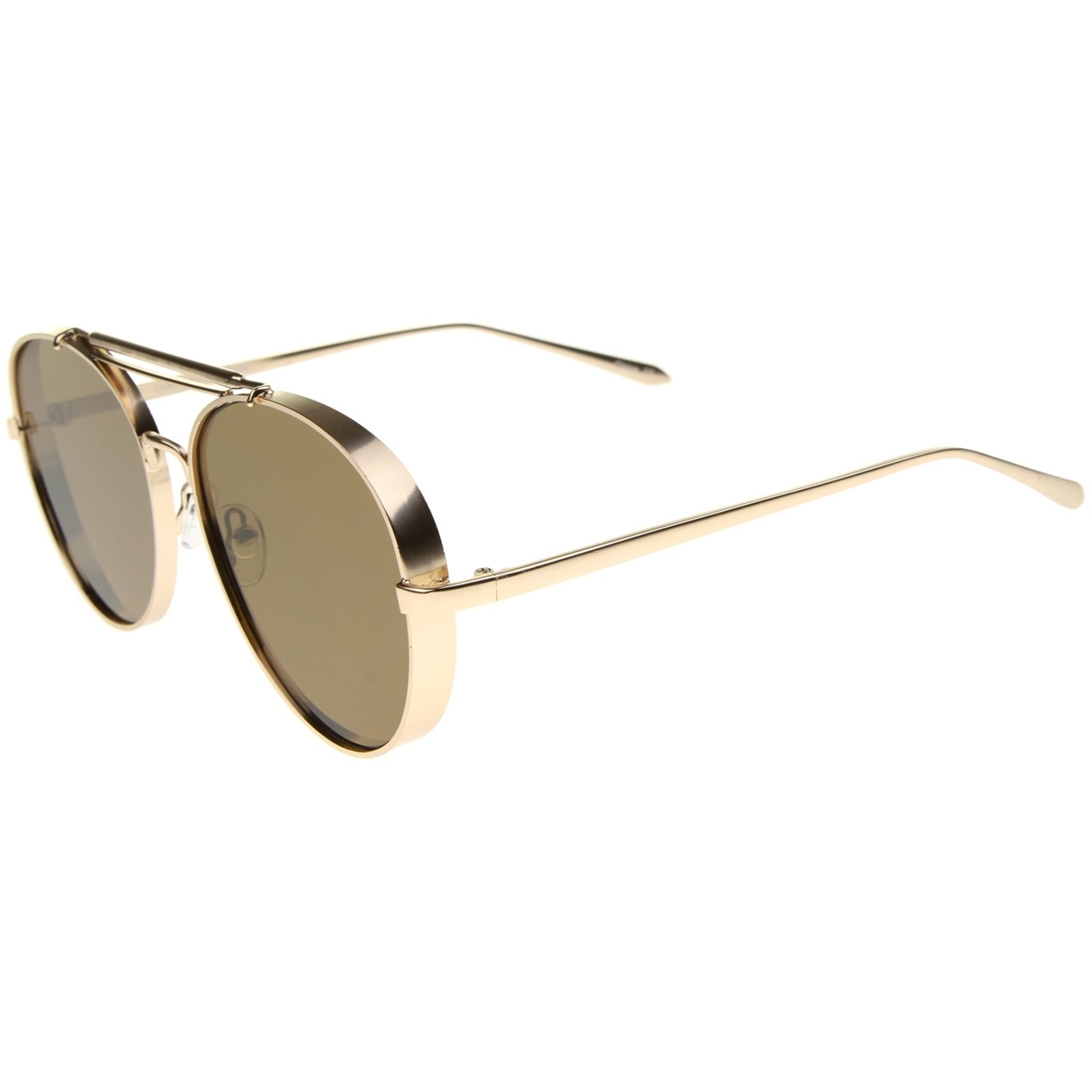 Modern Fashion Flat Lens Full Metal Side Cover Frame Double Bridged Aviator Sunglasses - Silver / Lavender