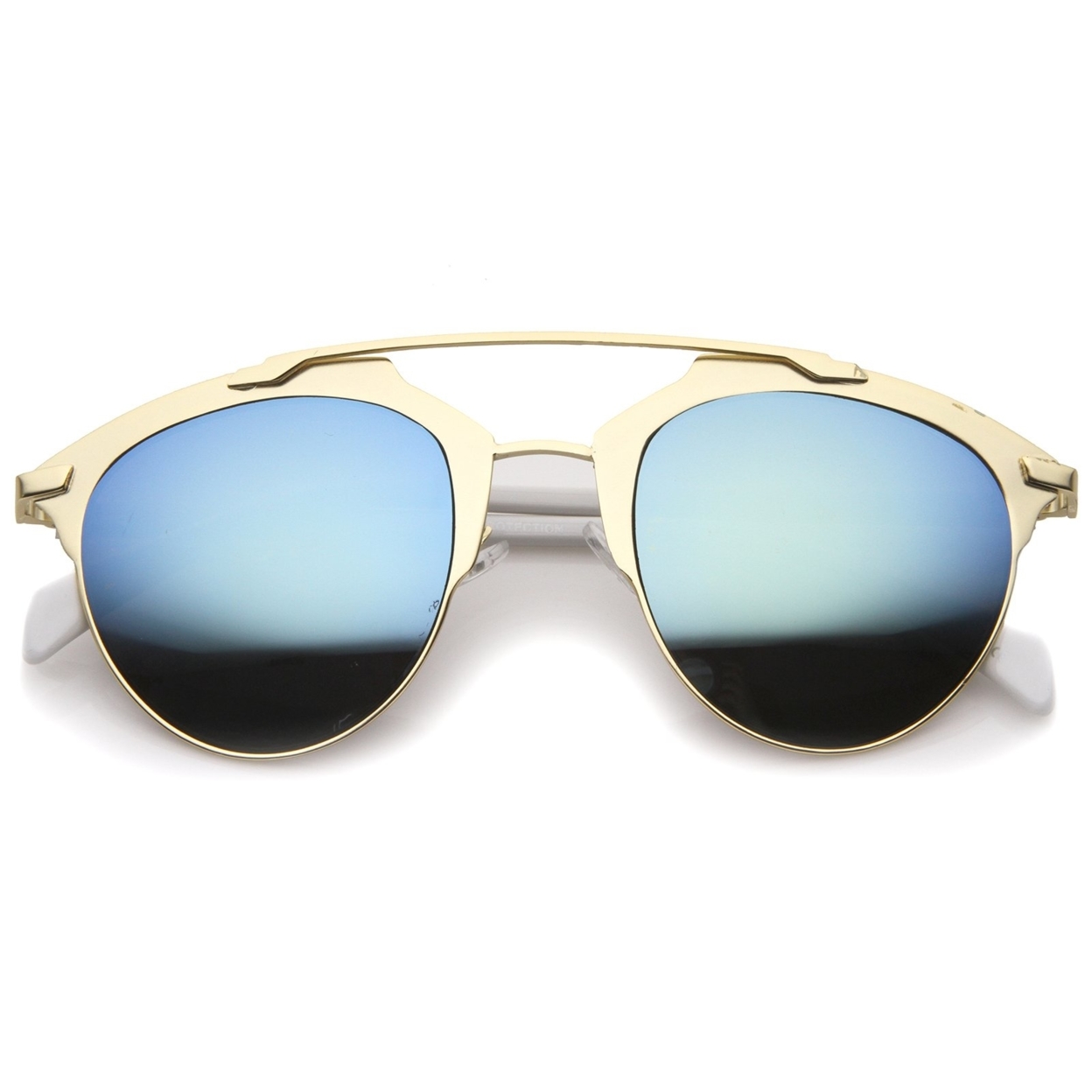 Modern Fashion Metal Double Bridge Mirror Lens Pantos Aviator Sunglasses 50mm - Gold-White / Blue Mirror