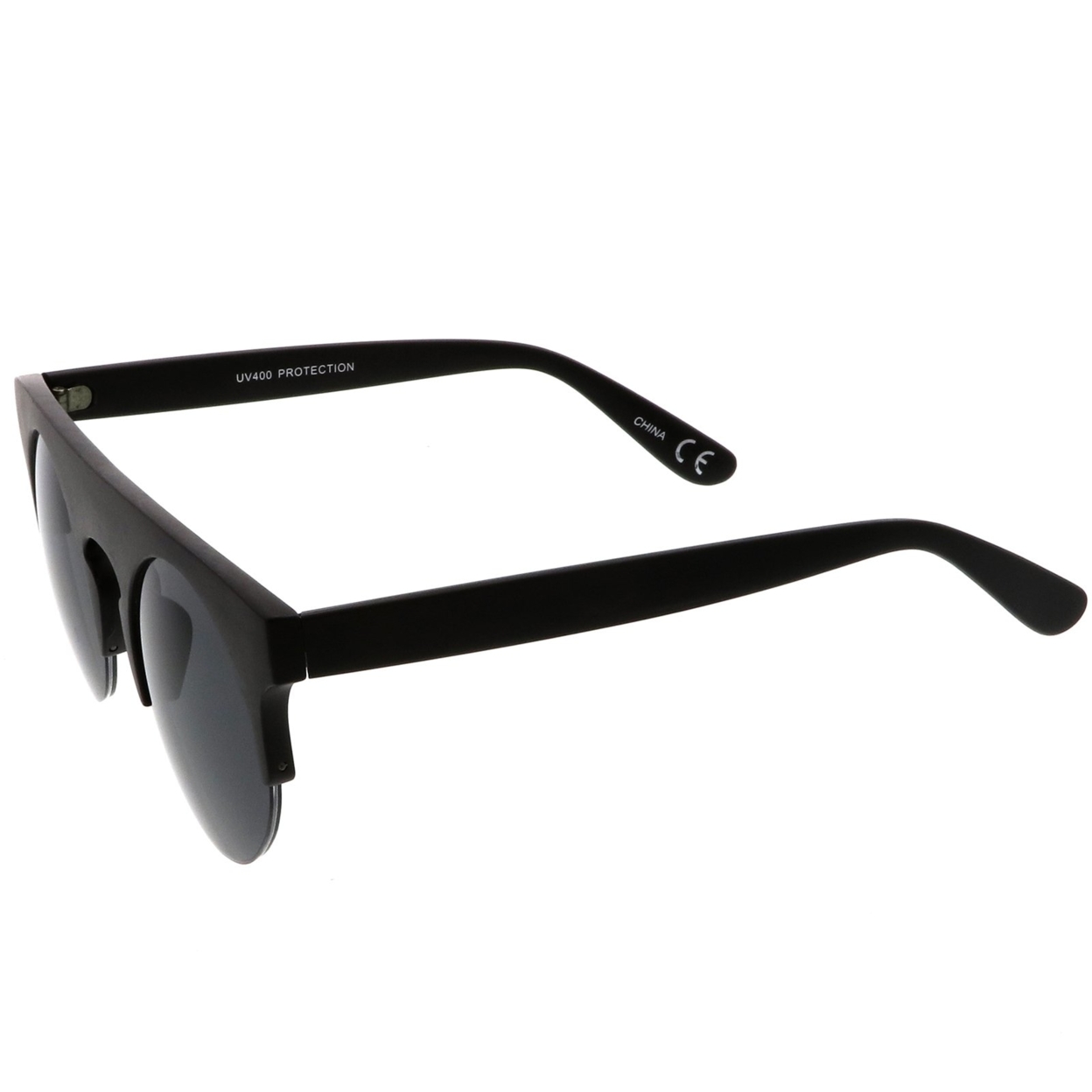 Modern Flat Top Horn Rimmed Round Flat Lens Semi Rimless Sunglasses 48mm - Tortoise / Brown