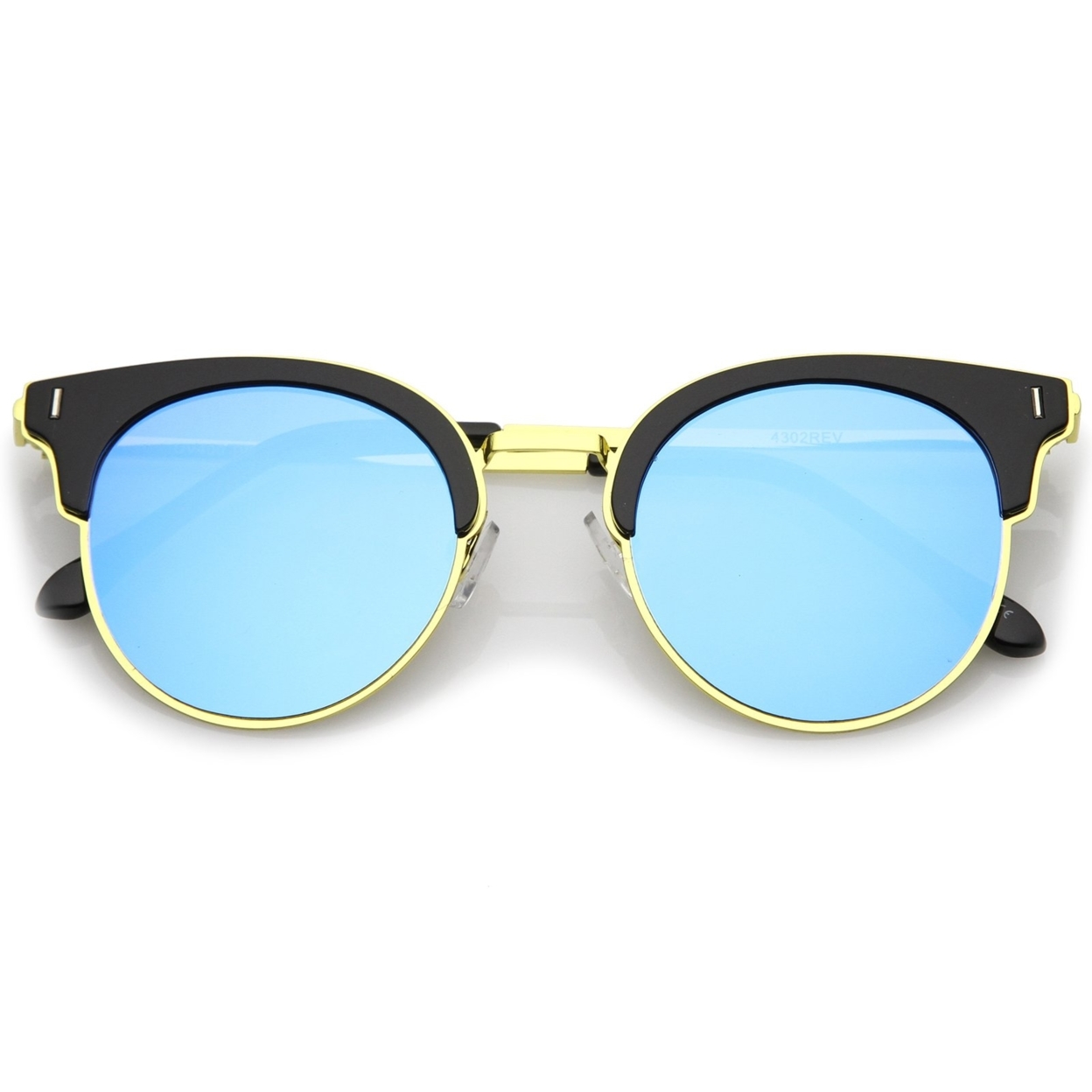 Modern Half Frame Round Colored Mirror Flat Lens Horn Rimmed Sunglasses 49mm - Black-Gold / Orange Mirror