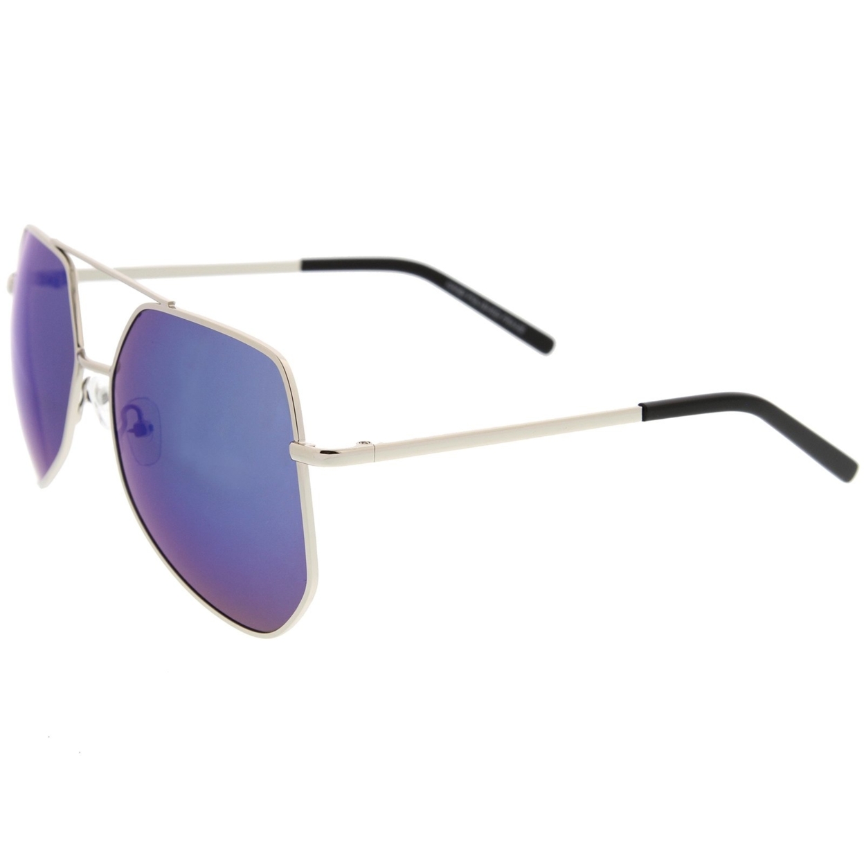 Modern Hexagonal Geometric Metal Crossbar Mirror Lens Aviator Sunglasses 60mm - Silver / Pink
