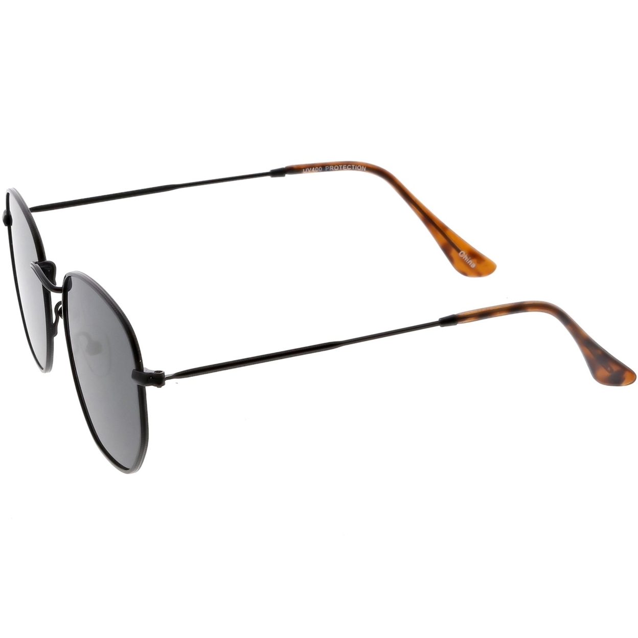 Modern Hexagonal Sunglasses Slim Metal Arms Neutral Colored Flat Lens 51mm - Black / Smoke