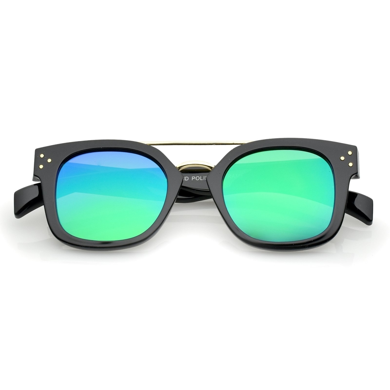 Modern Horn Rim Metal Crossbar Square Flat Mirrored Lens Aviator Sunglasses 48mm - Black / Green Mirror