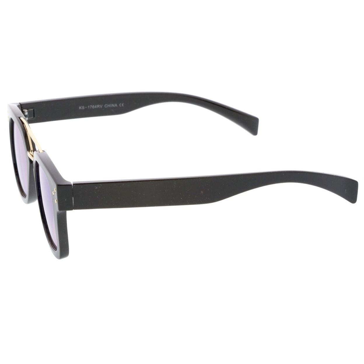 Modern Horn Rim Metal Crossbar Square Flat Mirrored Lens Aviator Sunglasses 48mm - Red Marble / Purple Mirror