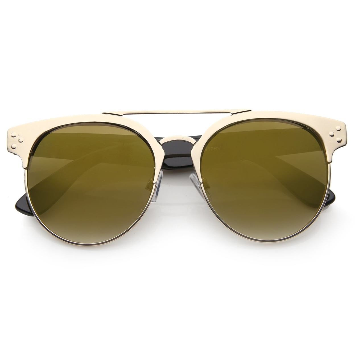 Modern Horn Rimmed Brow Bar Colored Mirror Round Aviator Sunglasses 54mm - Gold-Tortoise / Blue Mirror