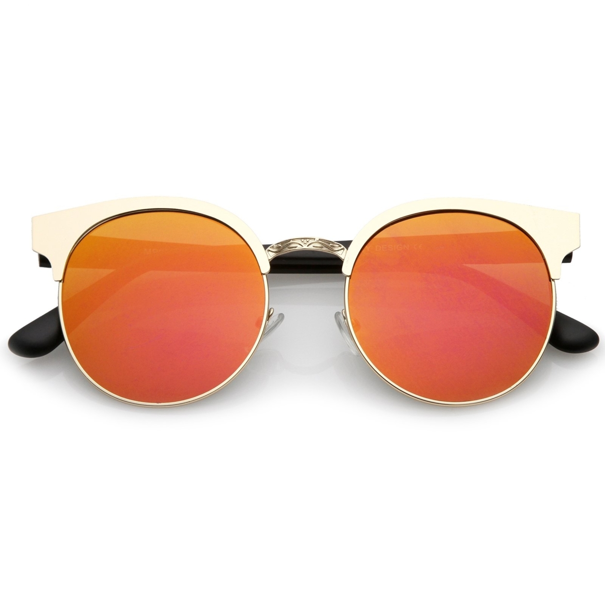 Modern Horn Rimmed Colored Mirror Flat Round Lens Half Frame Sunglasses 52mm - Gold / Magenta-Orange Mirror