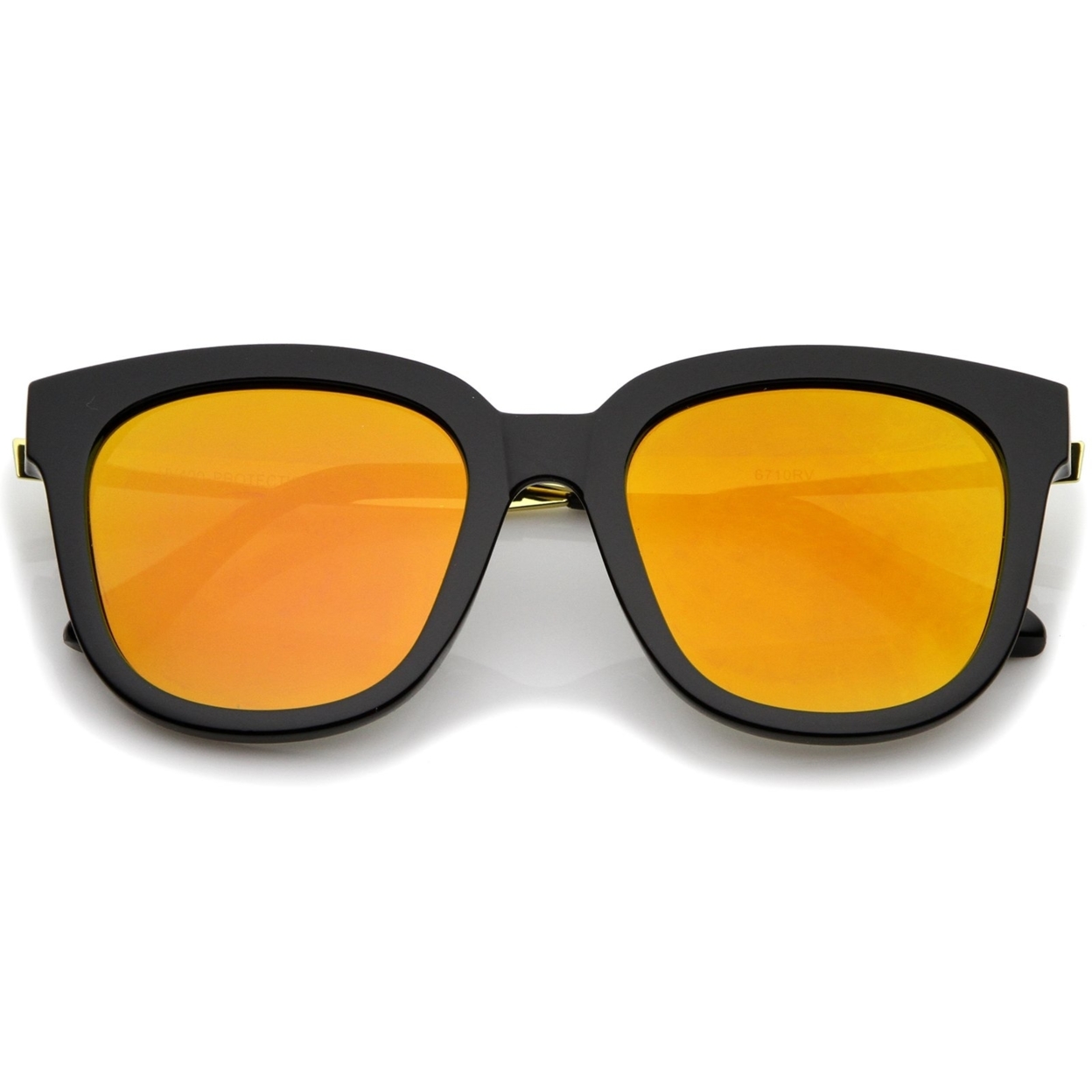 Modern Horn Rimmed Metal Temple Square Mirror Flat Lens Cat Eye Sunglasses 54mm - Black-Gold / Orange Mirror
