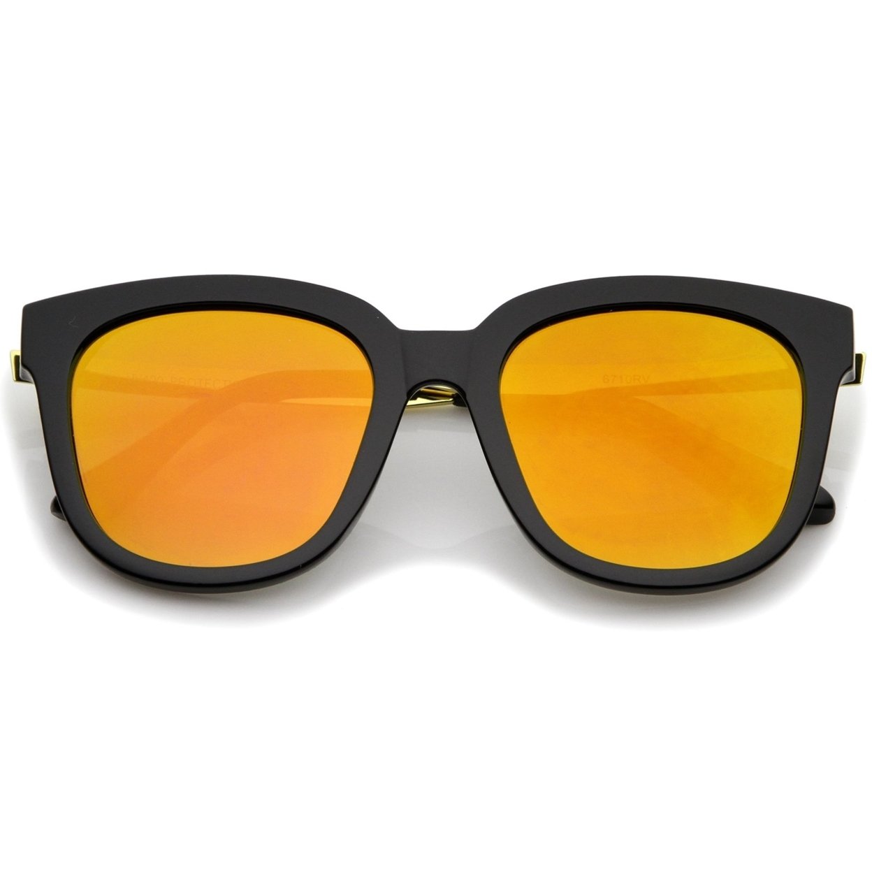 Modern Horn Rimmed Metal Temple Square Mirror Flat Lens Cat Eye Sunglasses 54mm - Black-Gold / Blue Mirror