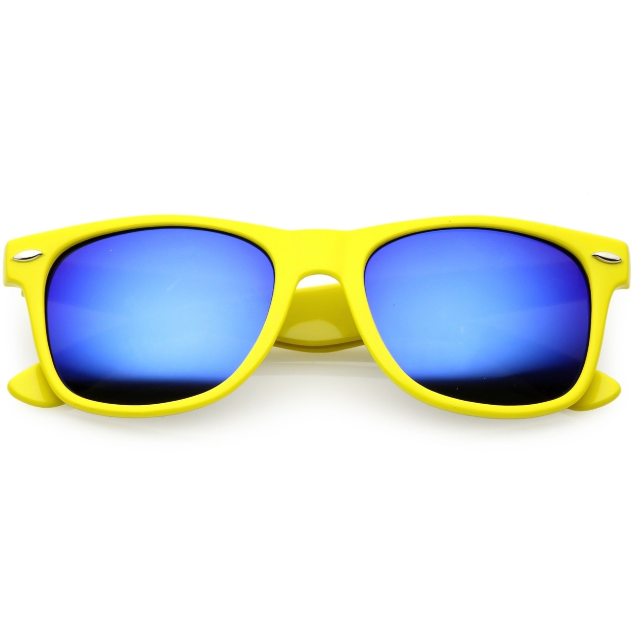 Modern Horn Rimmed Sunglasses Wide Arms Colored Mirror Square Lens 52mm - Yellow / Blue Mirror